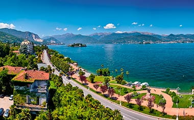 A view over the town of Stresa towards Lake Maggiore, Italy